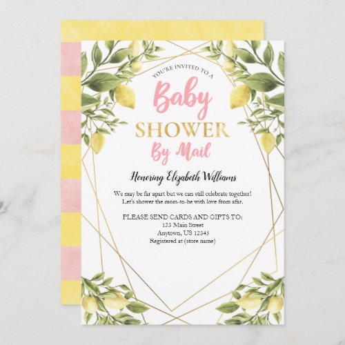 Lemons Pink Girl Baby Shower By Mail Invitation