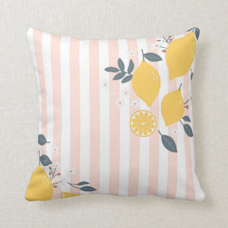 Lemons Pink Stripes Throw Pillow