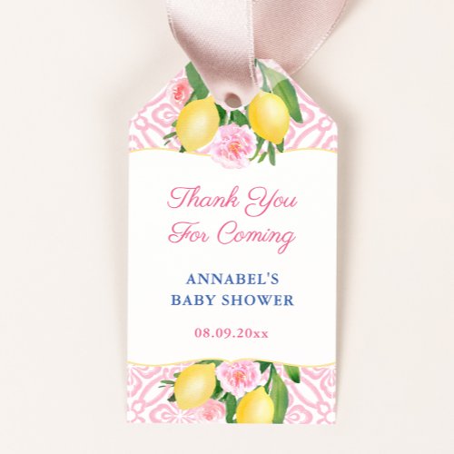 Lemons Pink Tile Girl Baby Shower Party Favor Gift Tags