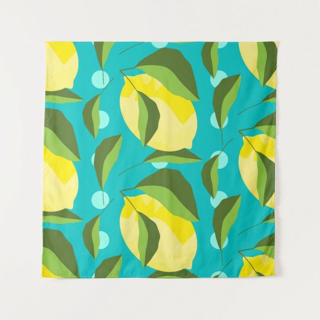 Lemons Polka Dot: Blue Background. Tapestry (Front)