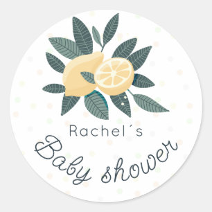 Lemons polkadots baby shower classic round sticker