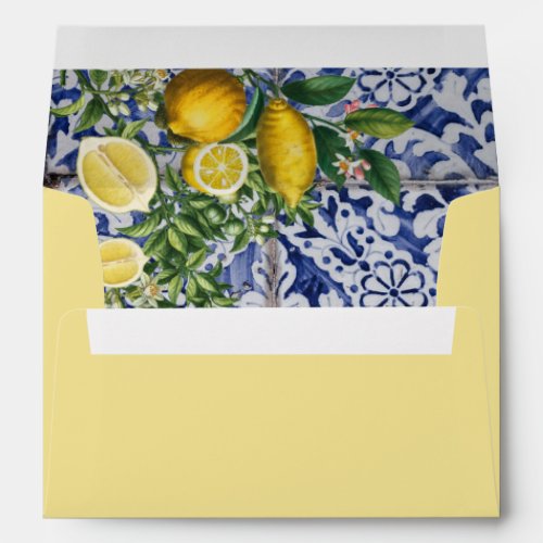 Lemons Portuguese Tiles 5x7 Wedding Invitation Envelope