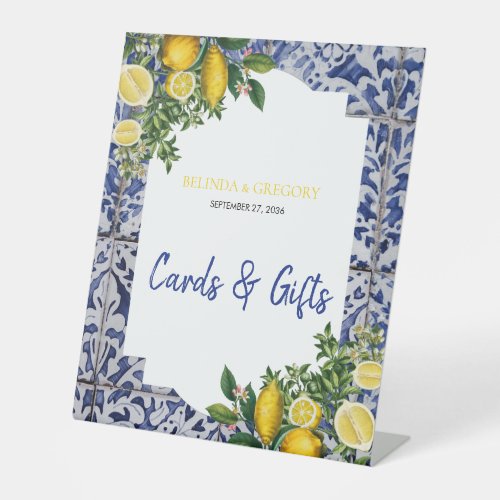 Lemons Portuguese Tiles Wedding Cards  Gifts  Pedestal Sign