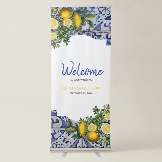 Lemons Portuguese Tiles Wedding Welcome Sign (Front)