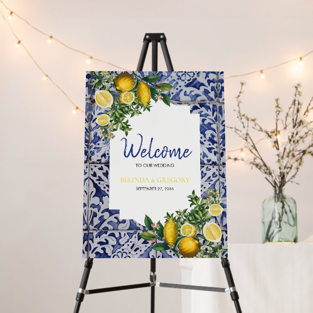 Lemons Portuguese Tiles Wedding Welcome Sign (In Situ (Stand))