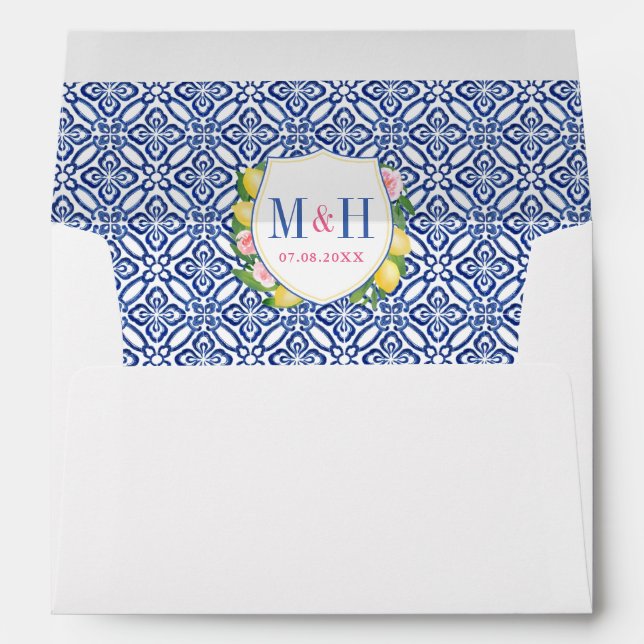 Lemons Positano Blue Tiles Crest Return Address Envelope (Back (Bottom))