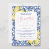 Lemons Positano Italian Tiles Girl Baptism Party Invitation | Zazzle