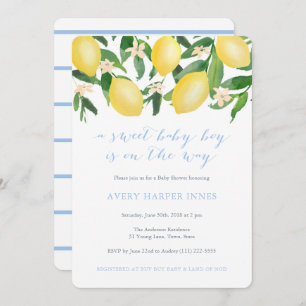 Lemons Powder Blue Sweet Boy Baby Shower Invitation