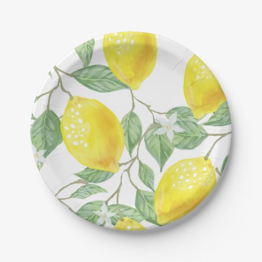 Lemons Print Paper Plates in Yellow and Green | Zazzle.com