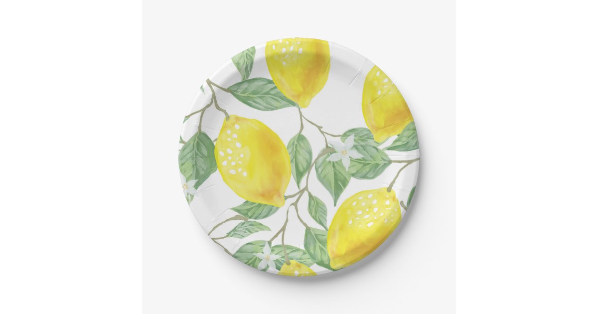 Lemons Print Paper Plates in Yellow and Green | Zazzle