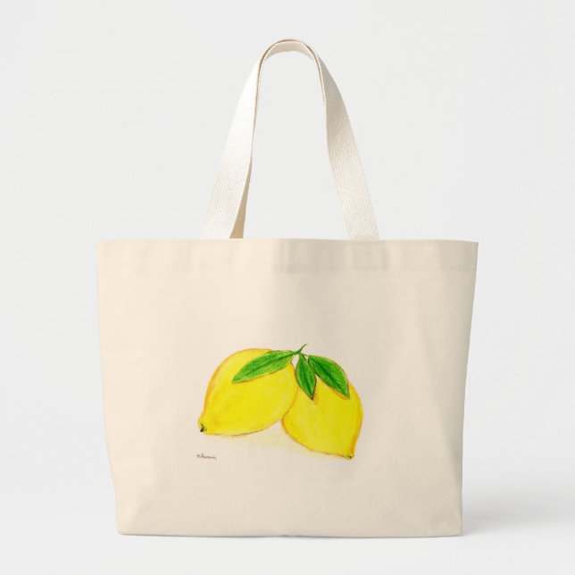 Lemons print Yellow Fruits Large Tote Bag (Front)