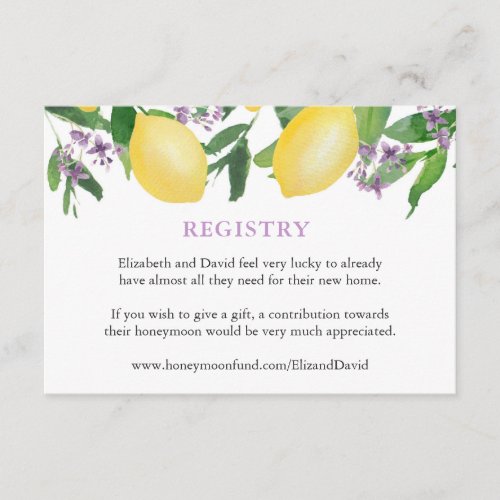 Lemons Purple Bridal Shower Registry or Details Enclosure Card