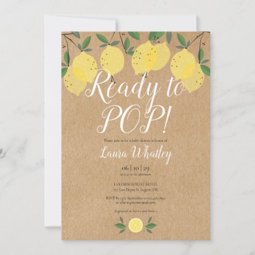  Lemons Ready to POP Baby Shower Rustic Invitation