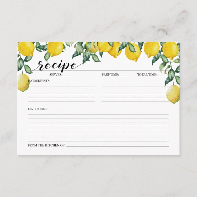Lemons recipe card Bridal Shower (Front)