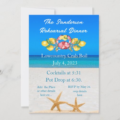  Lemons Red Crab  Lowcountry Starfish Invitation