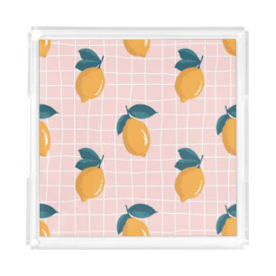 Lemons, retro geometry, summer seamless pattern. acrylic tray