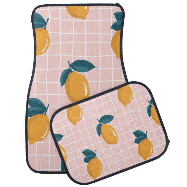 Lemons, retro geometry, summer seamless pattern. car floor mat (Set)