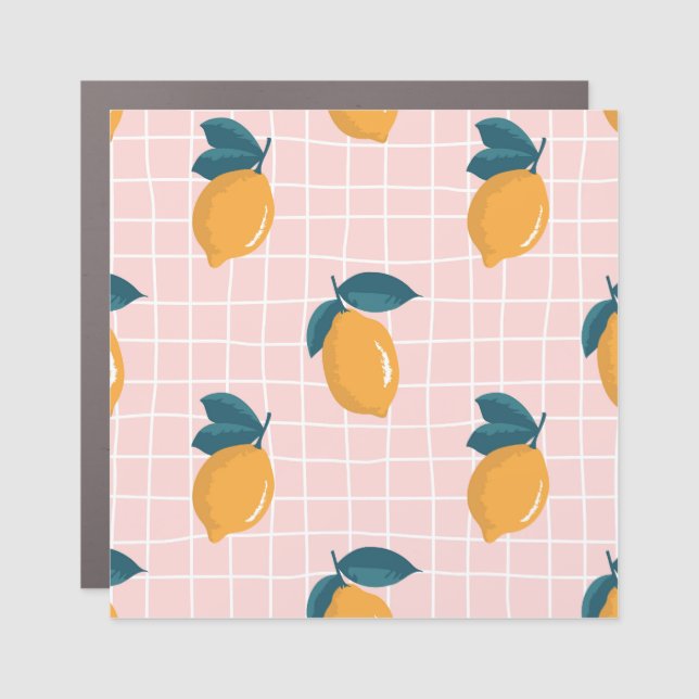 Lemons, retro geometry, summer seamless pattern. car magnet (Front)