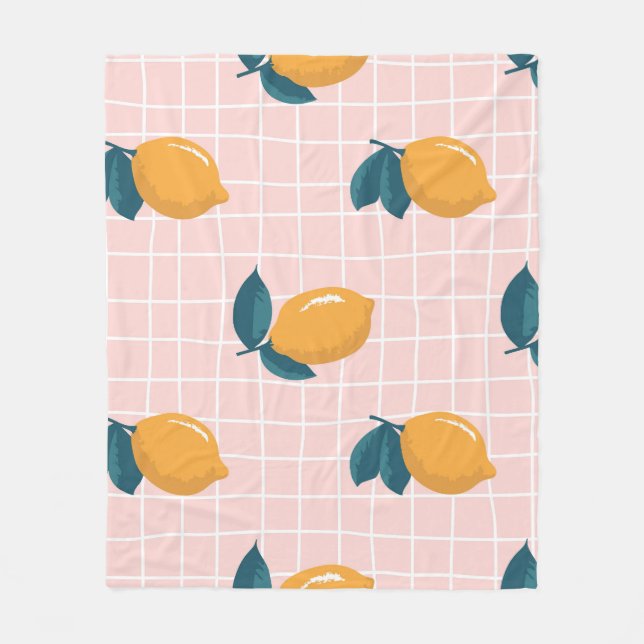 Lemons, retro geometry, summer seamless pattern. fleece blanket (Front)
