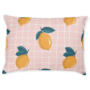 Lemons, retro geometry, summer seamless pattern. pet bed