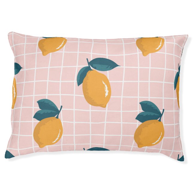 Lemons, retro geometry, summer seamless pattern. pet bed (Front)
