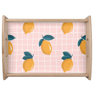Lemons, retro geometry, summer seamless pattern. serving tray