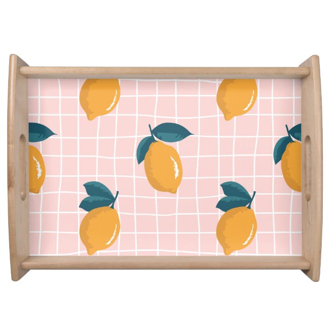 Lemons, retro geometry, summer seamless pattern. serving tray (Front)