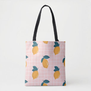 Lemons, retro geometry, summer seamless pattern. tote bag
