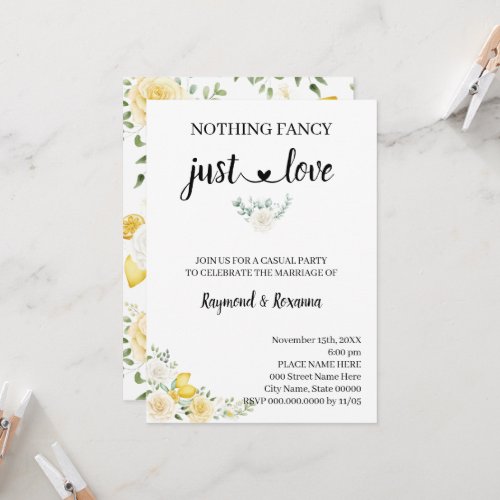 Lemons  Roses Nothing Fancy just Love Elopement  Invitation