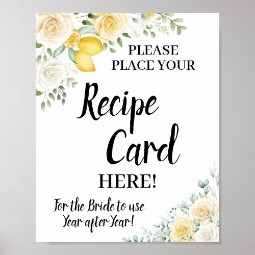 Lemons  Roses Place Recipe Card Bridal Shower  Poster