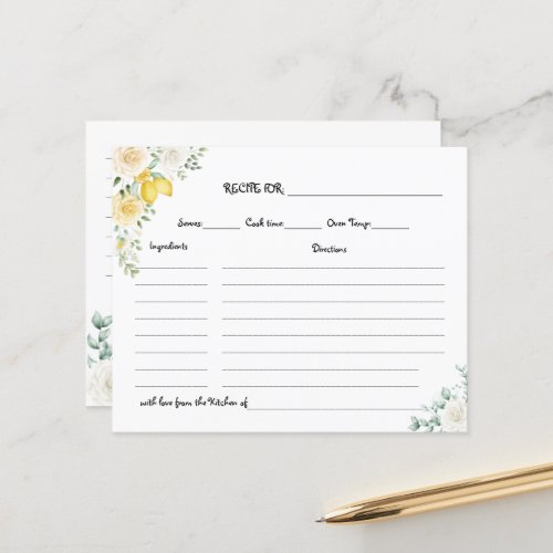 Lemons  Roses Recipe Card Bridal Shower