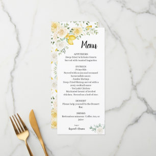 Lemons & Roses Wedding Bridal Shower Menu