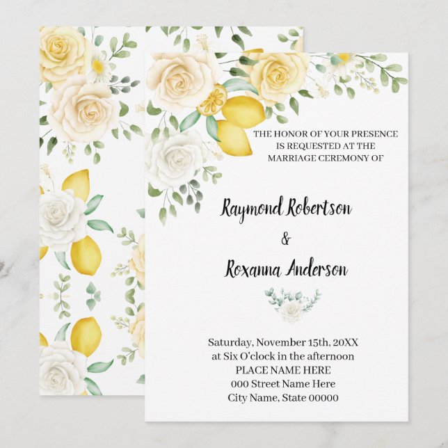 Lemons & Roses Wedding Country Chic Invitation (Front/Back)