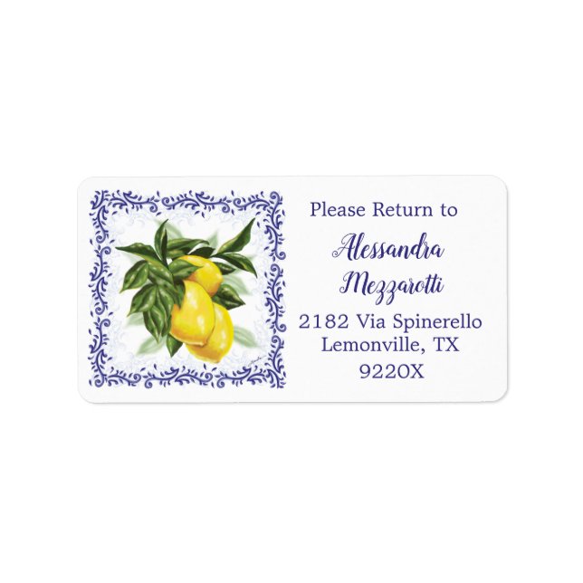 Lemons Royal Blue Toile Return Address Labels (Front)