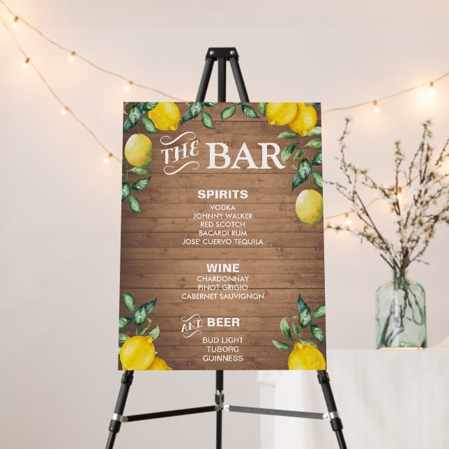 Lemons rustic BAR MENU drinks Foam Board (In Situ (Stand))