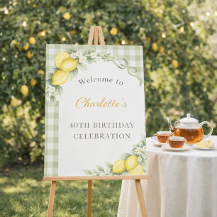 Lemons sage gingham bow garden birthday welcome foam board