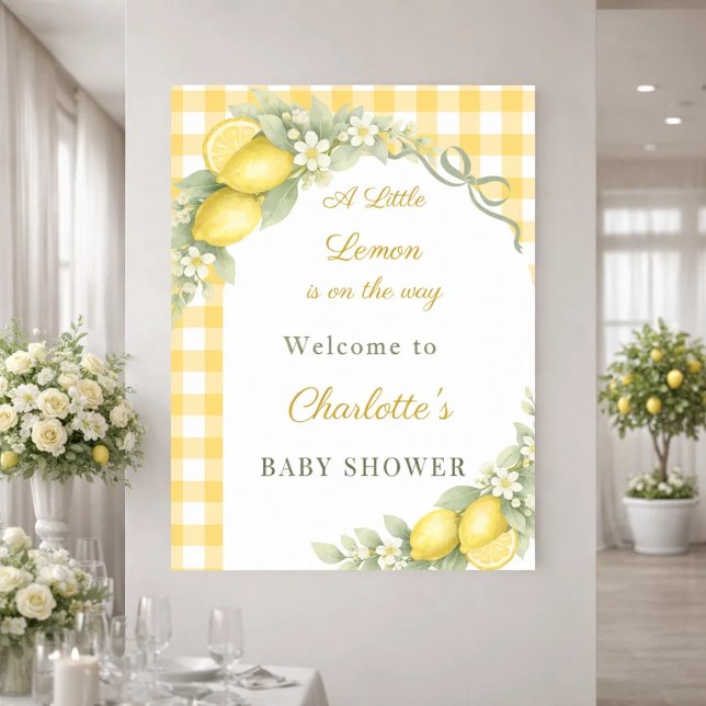 Lemons sage gingham bow garden birthday welcome poster (Creator Uploaded)