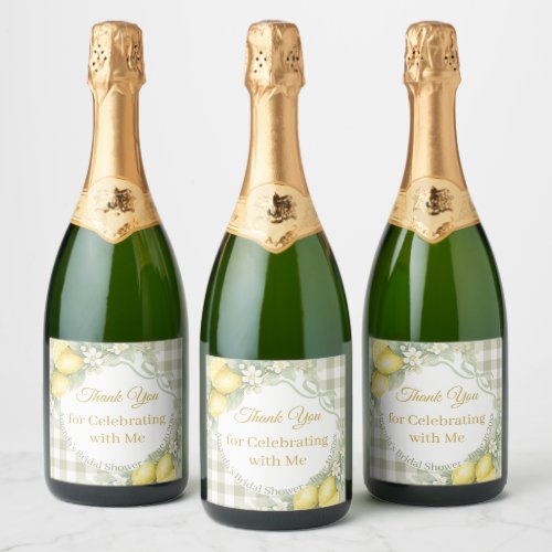 Lemons sage gingham Thank You Bridal Shower Sparkling Wine Label