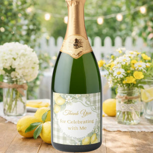 Lemons sage gingham Thank You Bridal Shower Sparkling Wine Label