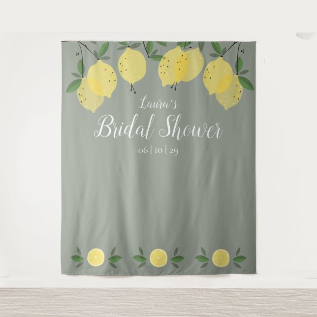 Lemons Sage Green Bridal Shower Photo Backdrop (Front)