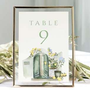 Lemons Sage Mediterranean Watercolor Wedding Table Number