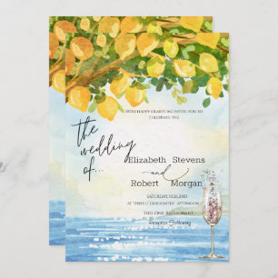 Lemons Sea Champagne Glass Wedding Invitation