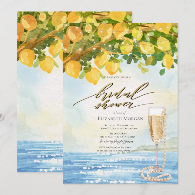 Lemons Sea Prosecco & Pearls Bridal Shower  Invitation (Front/Back)