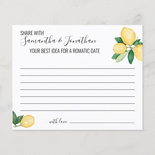 Lemons Share a Date Idea Shower Game card Flyer (Front)