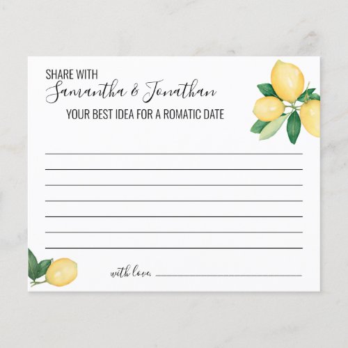 Lemons Share a Date Idea Shower Game card Flyer