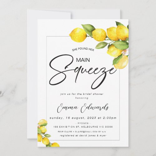 Lemons She Found Her Main Squeeze Bridal Shower Invitation