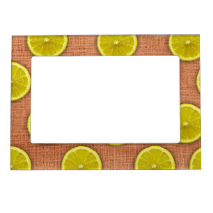 Lemons Slices on Faux Burlap Magnetic Frame