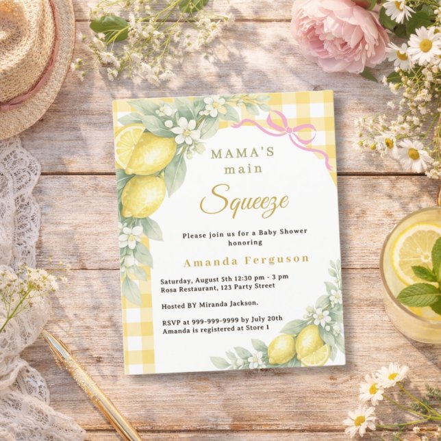 Lemons squeeze bow girl Baby Shower invitation (Creator Uploaded)