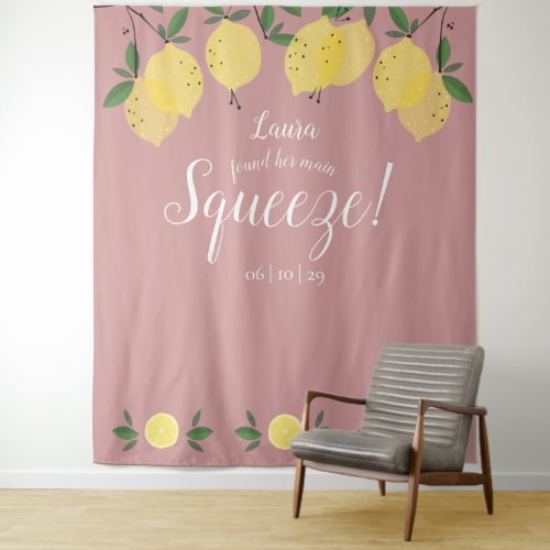 Lemons Squeeze Dusty Rose Bridal Shower Photo Prop Tapestry