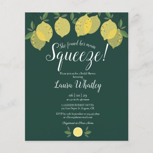 Lemons Squeeze Green Bridal Shower Budget Invite